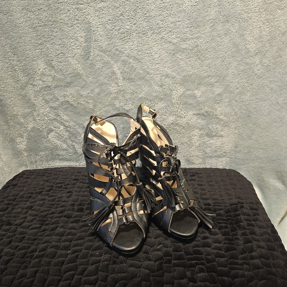 Charlotte Russe Black Lace-Up Strappy High Heel Sandals STILLETTO